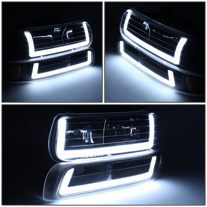 4Pcs U-Style LED DRL Switchback Headlights <br> 99-06 Chevy Silverado Suburban 1500 2500 3500