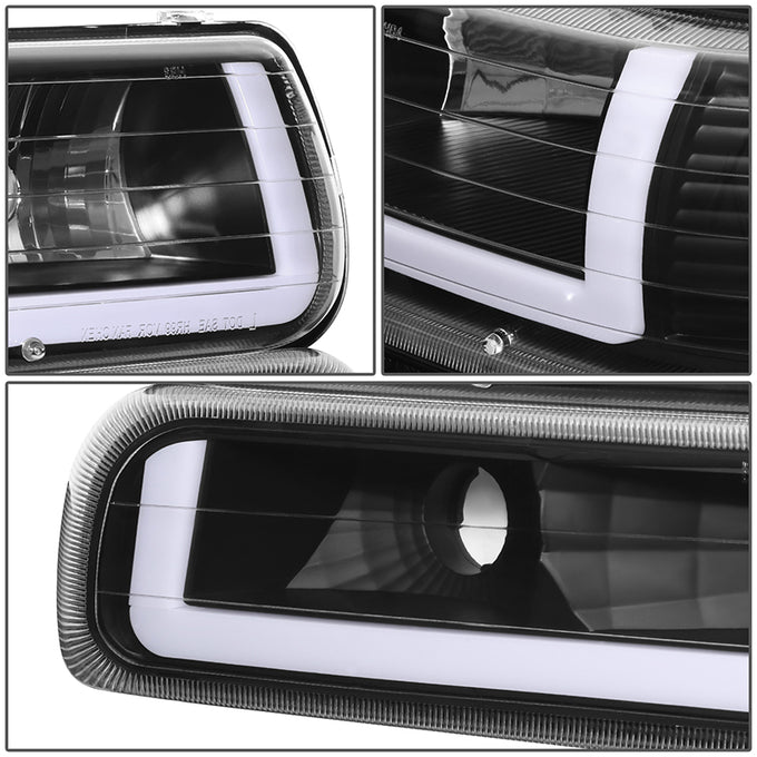 4Pcs U-Style LED DRL Switchback Headlights <br> 99-06 Chevy Silverado Suburban 1500 2500 3500