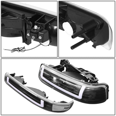 4Pcs U-Style LED DRL Switchback Headlights <br> 99-06 Chevy Silverado Suburban 1500 2500 3500