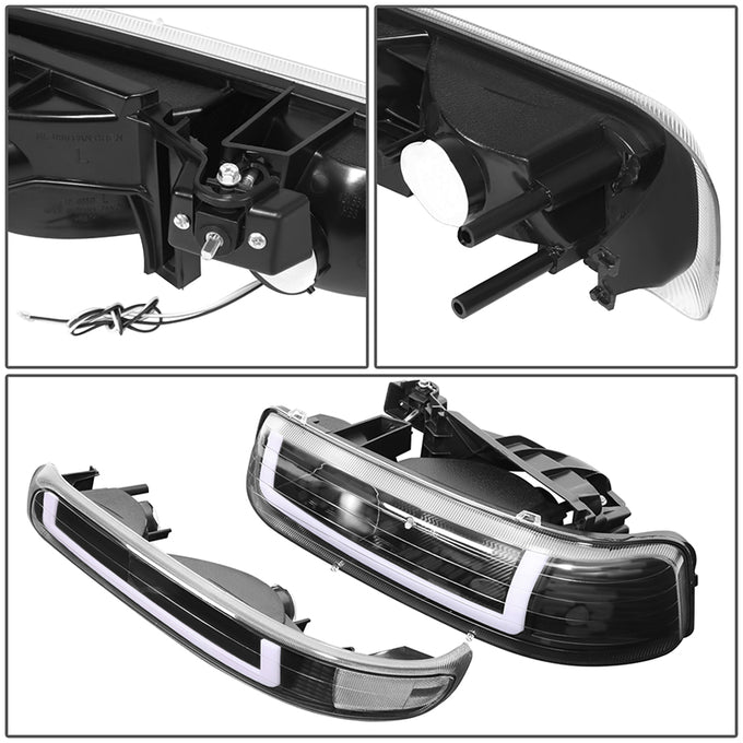 4Pcs U-Style LED DRL Switchback Headlights <br> 99-06 Chevy Silverado Suburban 1500 2500 3500
