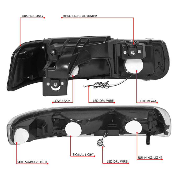 4Pcs U-Style LED DRL Switchback Headlights <br> 99-06 Chevy Silverado Suburban 1500 2500 3500