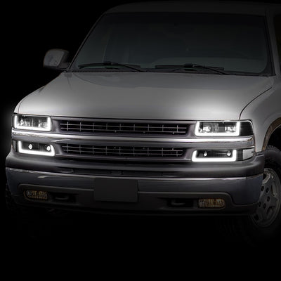 4Pcs U-Style LED DRL Switchback Headlights <br> 99-06 Chevy Silverado Suburban 1500 2500 3500