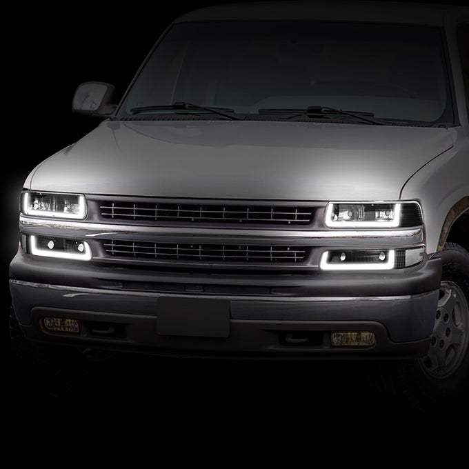 4Pcs U-Style LED DRL Switchback Headlights <br> 99-06 Chevy Silverado Suburban 1500 2500 3500