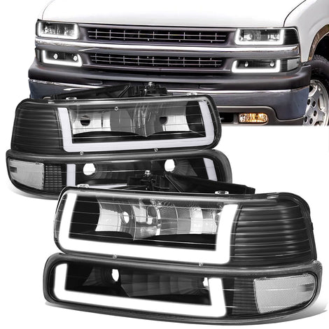 4Pcs U-Style LED DRL Switchback Headlights <br> 99-06 Chevy Silverado Suburban 1500 2500 3500