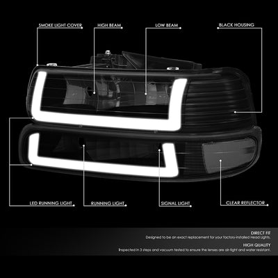4Pcs U-Style LED DRL Switchback Headlights <br> 99-06 Chevy Silverado Suburban 1500 2500 3500