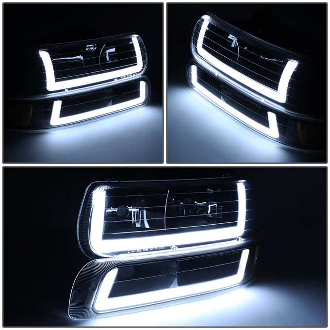4Pcs U-Style LED DRL Switchback Headlights <br> 99-06 Chevy Silverado Suburban 1500 2500 3500
