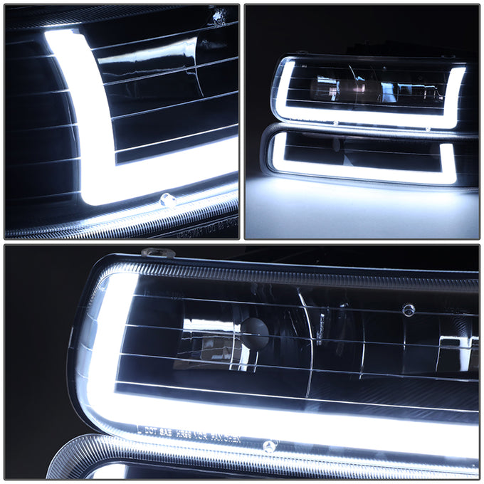 4Pcs U-Style LED DRL Switchback Headlights <br> 99-06 Chevy Silverado Suburban 1500 2500 3500