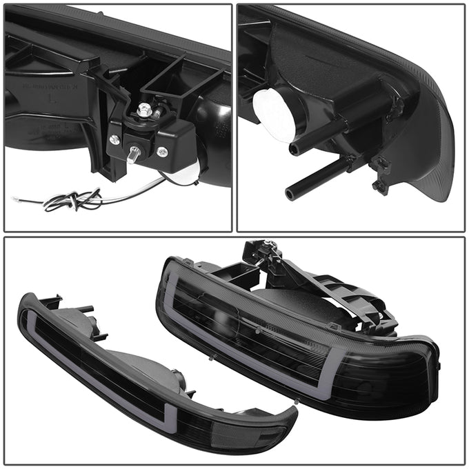 4Pcs U-Style LED DRL Switchback Headlights <br> 99-06 Chevy Silverado Suburban 1500 2500 3500
