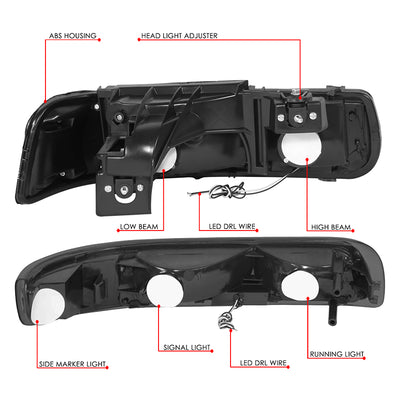 4Pcs U-Style LED DRL Switchback Headlights <br> 99-06 Chevy Silverado Suburban 1500 2500 3500