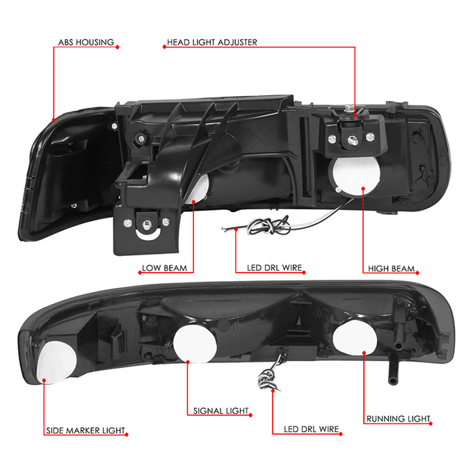 4Pcs U-Style LED DRL Switchback Headlights <br> 99-06 Chevy Silverado Suburban 1500 2500 3500