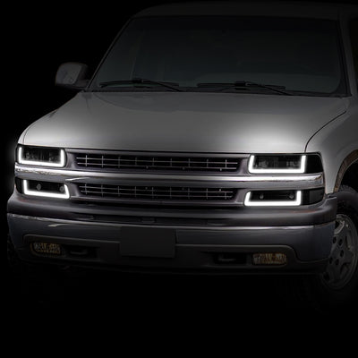 4Pcs U-Style LED DRL Switchback Headlights <br> 99-06 Chevy Silverado Suburban 1500 2500 3500