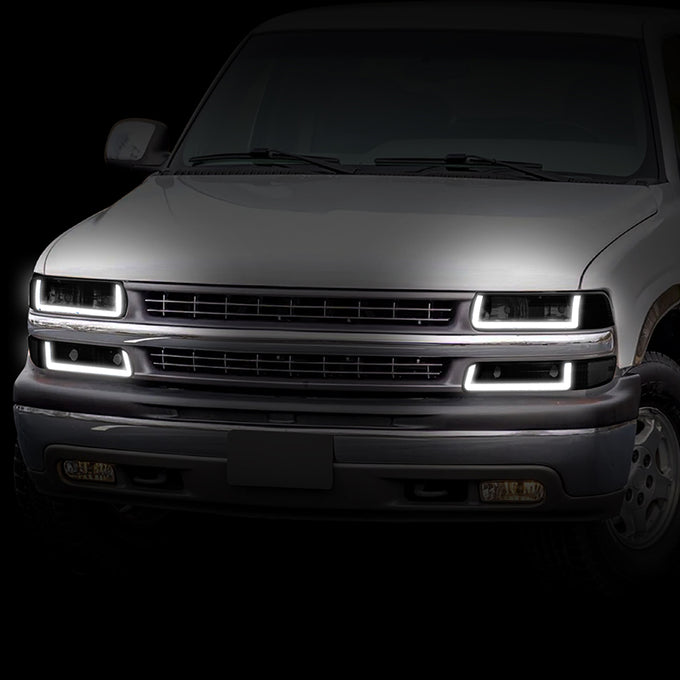 4Pcs U-Style LED DRL Switchback Headlights <br> 99-06 Chevy Silverado Suburban 1500 2500 3500