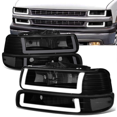 4Pcs U-Style LED DRL Switchback Headlights <br> 99-06 Chevy Silverado Suburban 1500 2500 3500