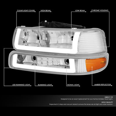 4Pcs U-Style LED DRL Switchback Headlights <br> 99-06 Chevy Silverado Suburban 1500 2500 3500