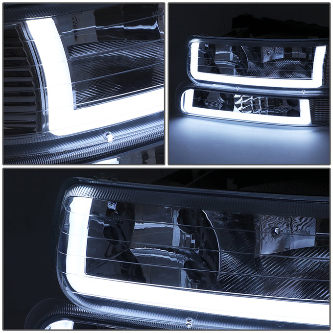 4Pcs U-Style LED DRL Switchback Headlights <br> 99-06 Chevy Silverado Suburban 1500 2500 3500