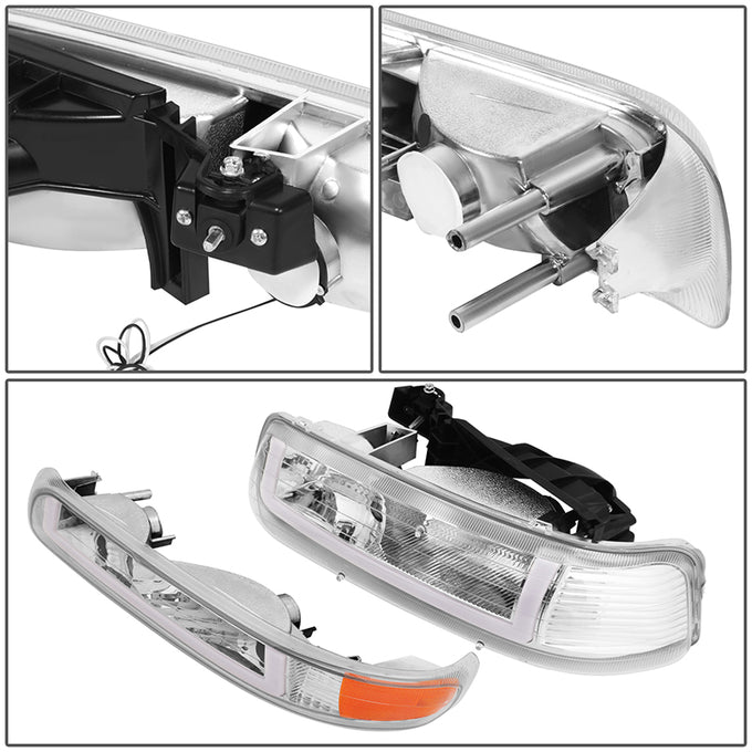 4Pcs U-Style LED DRL Switchback Headlights <br> 99-06 Chevy Silverado Suburban 1500 2500 3500
