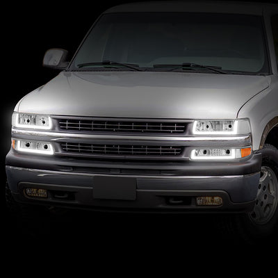 4Pcs U-Style LED DRL Switchback Headlights <br> 99-06 Chevy Silverado Suburban 1500 2500 3500