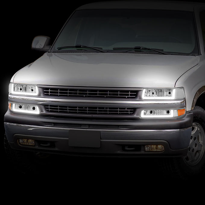 4Pcs U-Style LED DRL Switchback Headlights <br> 99-06 Chevy Silverado Suburban 1500 2500 3500