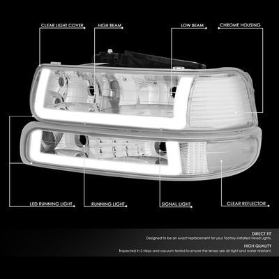 4Pcs U-Style LED DRL Switchback Headlights <br> 99-06 Chevy Silverado Suburban 1500 2500 3500