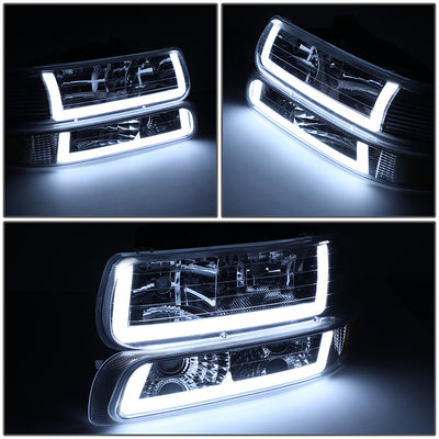 4Pcs U-Style LED DRL Switchback Headlights <br> 99-06 Chevy Silverado Suburban 1500 2500 3500