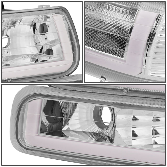 4Pcs U-Style LED DRL Switchback Headlights <br> 99-06 Chevy Silverado Suburban 1500 2500 3500