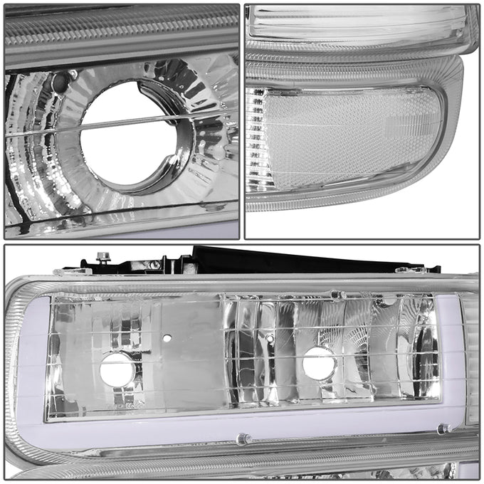 4Pcs U-Style LED DRL Switchback Headlights <br> 99-06 Chevy Silverado Suburban 1500 2500 3500