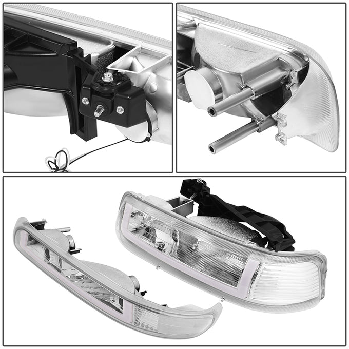 4Pcs U-Style LED DRL Switchback Headlights <br> 99-06 Chevy Silverado Suburban 1500 2500 3500