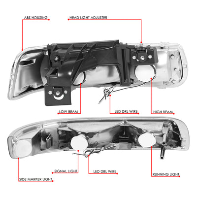 4Pcs U-Style LED DRL Switchback Headlights <br> 99-06 Chevy Silverado Suburban 1500 2500 3500