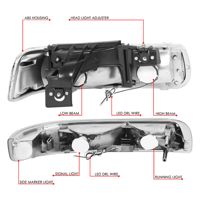 4Pcs U-Style LED DRL Switchback Headlights <br> 99-06 Chevy Silverado Suburban 1500 2500 3500