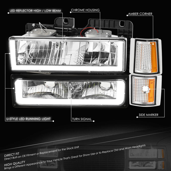 U-LED DRL Headlights+Turn Signal Lights <br>94-99 GMC C/K 1500 Yukon, C/K 1500-2500 Suburban