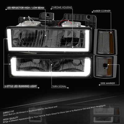 U-LED DRL Headlights+Turn Signal Lights <br>94-99 GMC C/K 1500 Yukon, C/K 1500-2500 Suburban