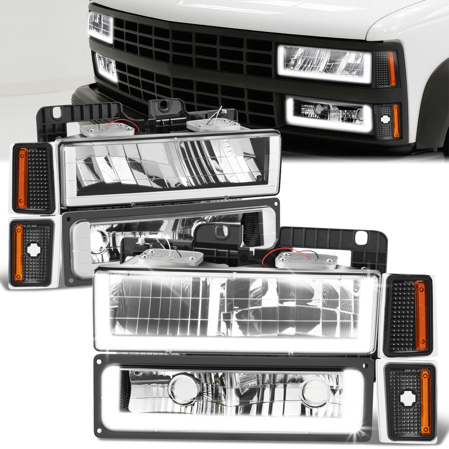 U-LED DRL Headlights+Turn Signal Lights <br>88-93 Chevy C/K 1500-3500 Suburban