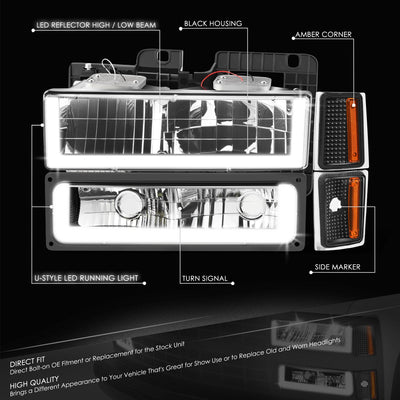 U-LED DRL Headlights+Turn Signal Lights <br>88-93 Chevy C/K 1500-3500 Suburban