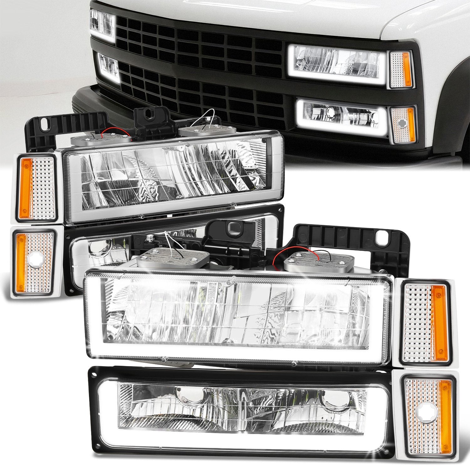 U-LED DRL Headlights+Turn Signal Lights <br>88-93 Chevy C/K 1500-3500 Suburban