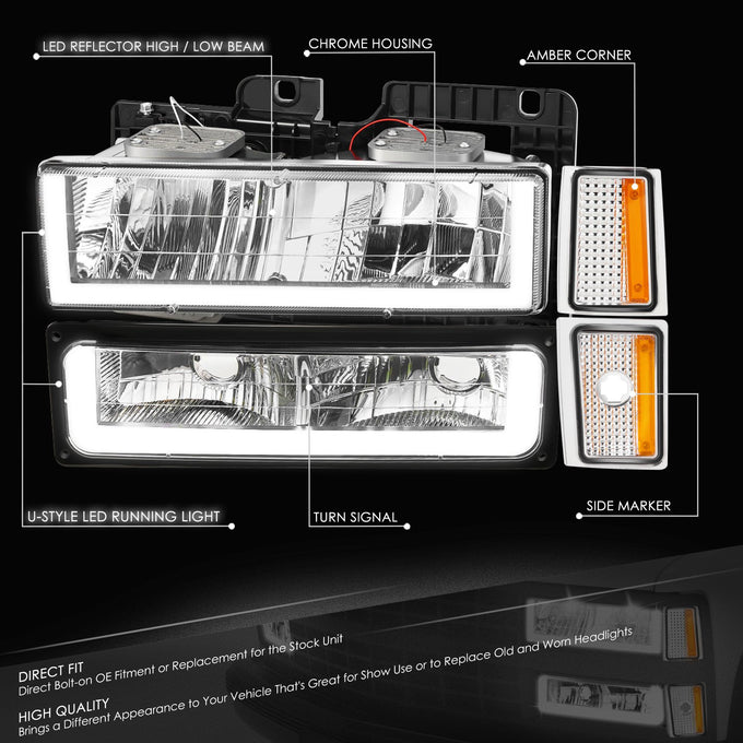 U-LED DRL Headlights+Turn Signal Lights <br>88-93 Chevy C/K 1500-3500 Suburban