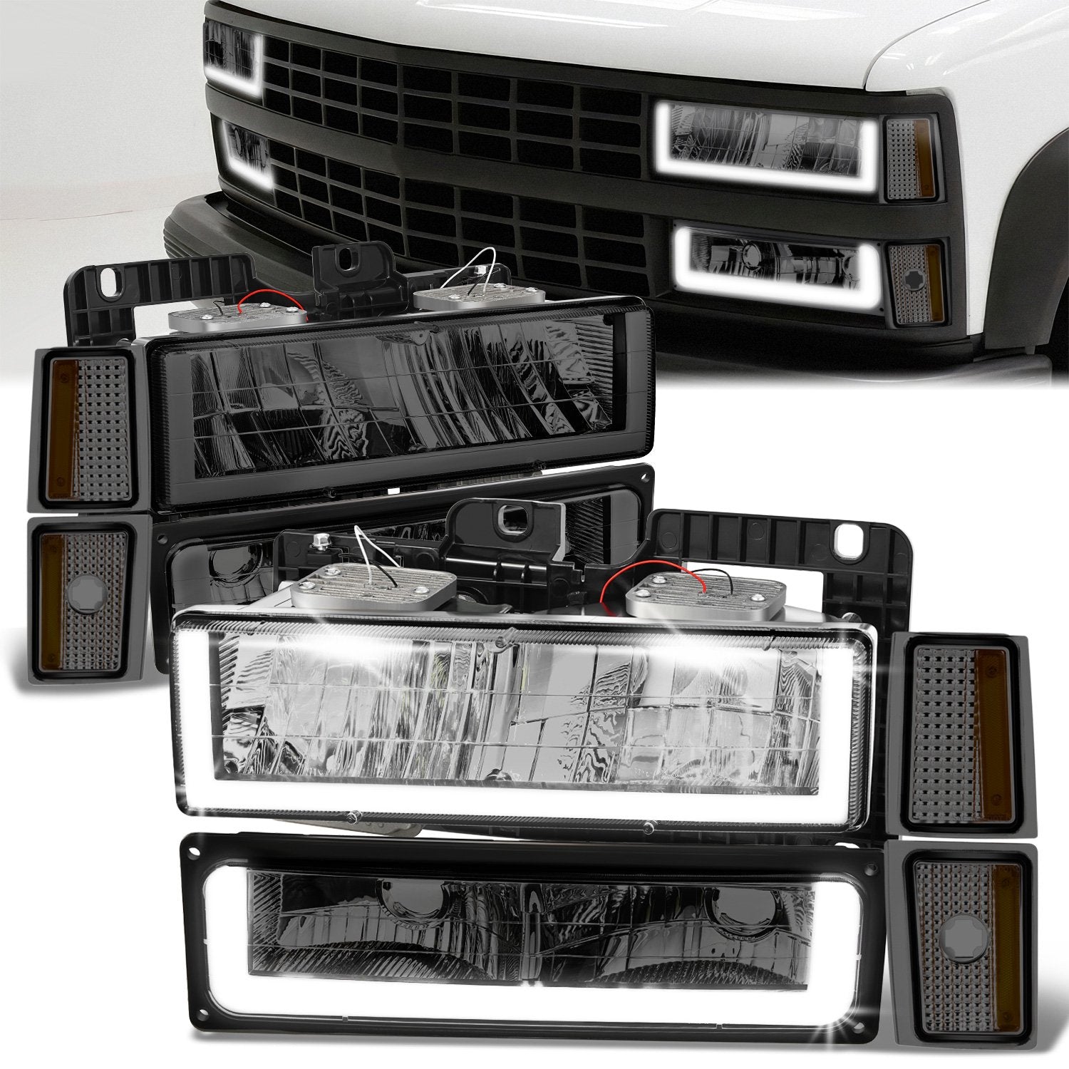 U-LED DRL Headlights+Turn Signal Lights <br>88-93 Chevy C/K 1500-3500 Suburban
