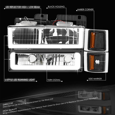 U-LED DRL Headlights+Turn Signal Lights <br>94-02 Chevy C/K 1500-3500 Suburban, Tahoe