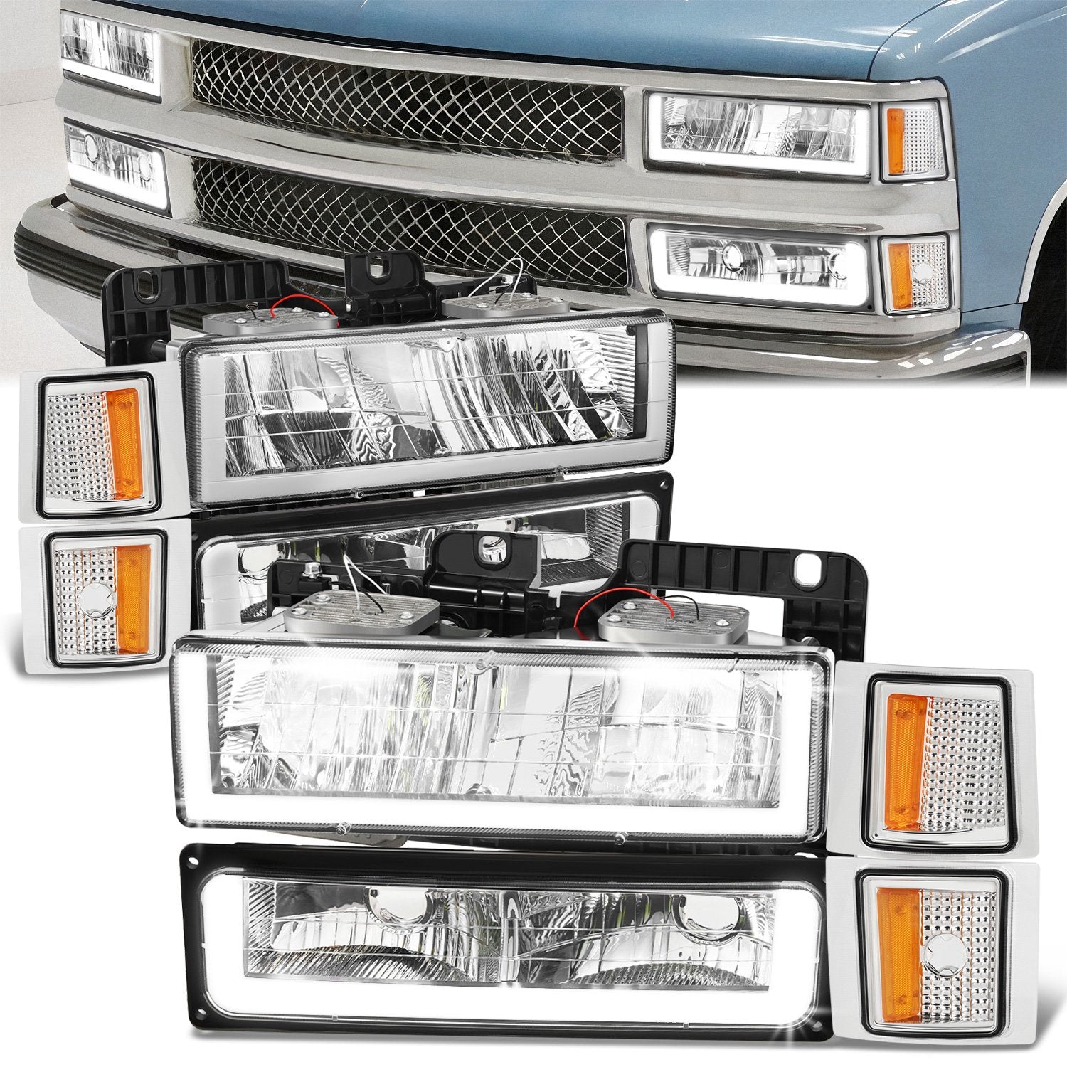 U-LED DRL Headlights+Turn Signal Lights <br>94-02 Chevy C/K 1500-3500 Suburban, Tahoe