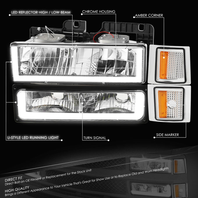 U-LED DRL Headlights+Turn Signal Lights <br>94-02 Chevy C/K 1500-3500 Suburban, Tahoe