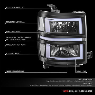 Box-Shaped LED DRL Sequential Signals Headlights <br>14-15 Chevy Silverado 1500