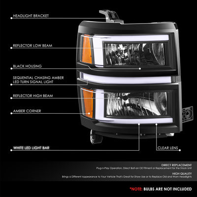 L-Shaped LED DRL Sequential Signals Headlights <br>14-15 Chevy Silverado 1500