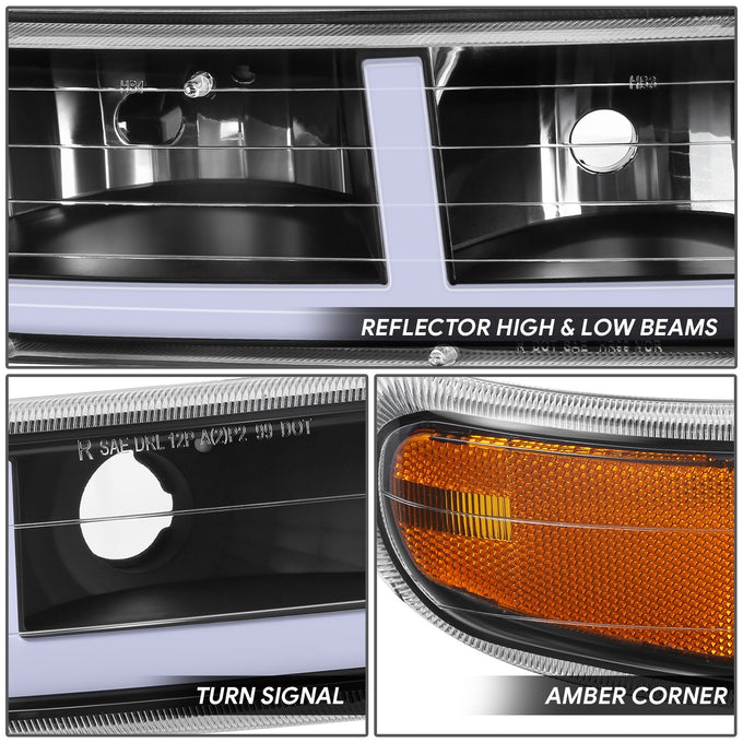F-Style LED DRL Headlights <BR> 99-02 Chevy Silverado 1500 2500 3500 HD Tahoe