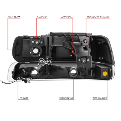 F-Style LED DRL Headlights <BR> 99-02 Chevy Silverado 1500 2500 3500 HD Tahoe