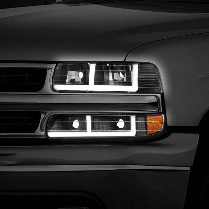 F-Style LED DRL Headlights <BR> 99-02 Chevy Silverado 1500 2500 3500 HD Tahoe