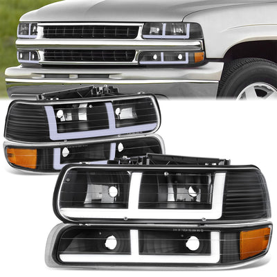 F-Style LED DRL Headlights <BR> 99-02 Chevy Silverado 1500 2500 3500 HD Tahoe