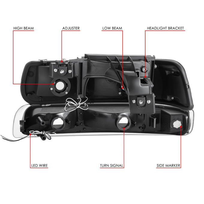 F-Style LED DRL Headlights <BR>99-02 Chevy Silverado 1500 250 HD 3500