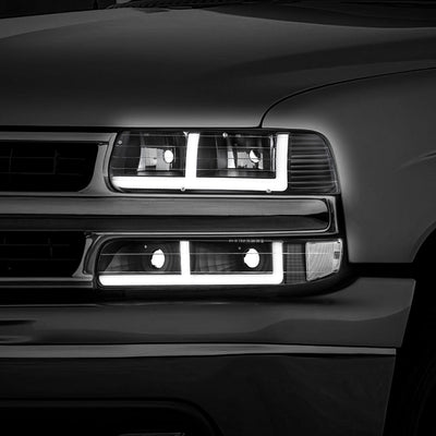 F-Style LED DRL Headlights <BR>99-02 Chevy Silverado 1500 250 HD 3500