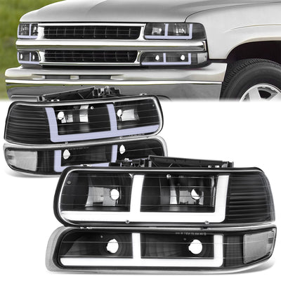 F-Style LED DRL Headlights <BR>99-02 Chevy Silverado 1500 250 HD 3500