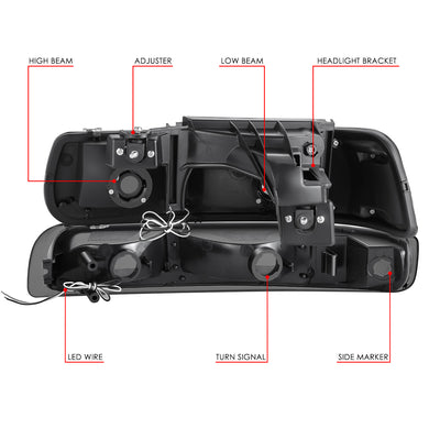 F-Style LED DRL Headlights <BR>99-02 Chevy Silverado 1500 2500 HD 3500