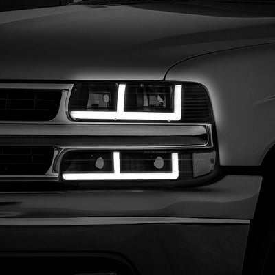 F-Style LED DRL Headlights <BR>99-02 Chevy Silverado 1500 2500 HD 3500